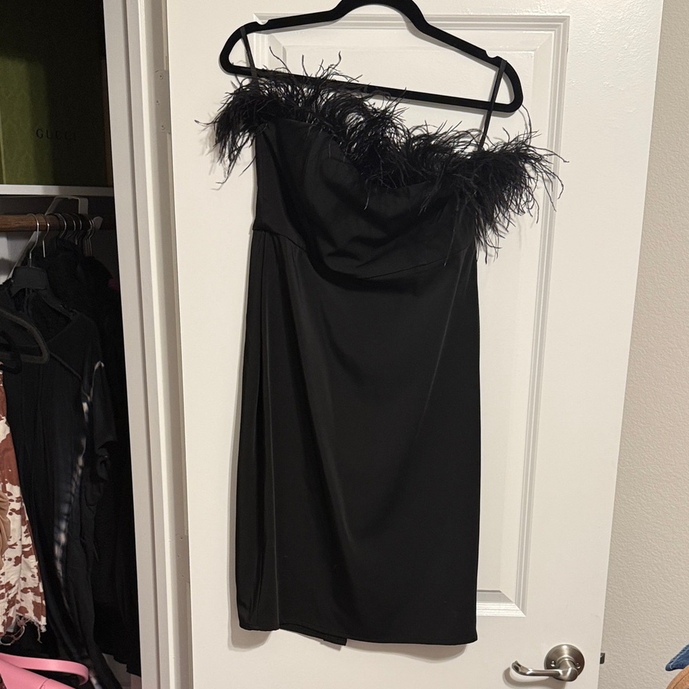 LPA Black Feather-Trimmed Dress